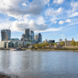 Skyline of London with Tower of London and City buildings